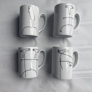Vista Alegre Wacky Art Doodle Coffee Cups‎ Portugal white black art set